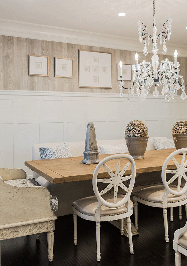 Dining Room with French Chandelier. Brookes and Hill Custom Builders.