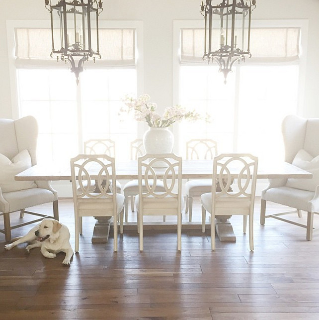 Dining Room. Wing Chair Dining Room. Dining room with huge dining room table and wing chairs. #DiningRoom #WingChair Pink Peonies