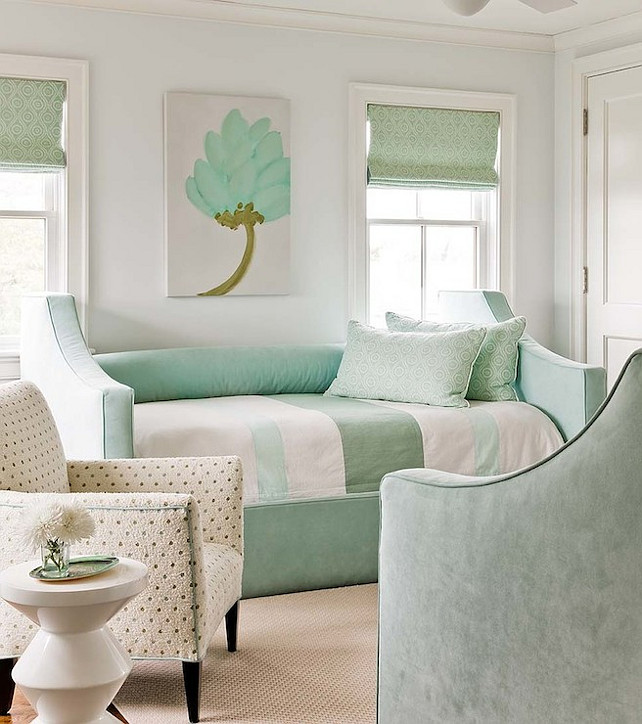 Turquoise Interiors. This custom daybed is perfect for guests. #Turquoise #Interiors 
