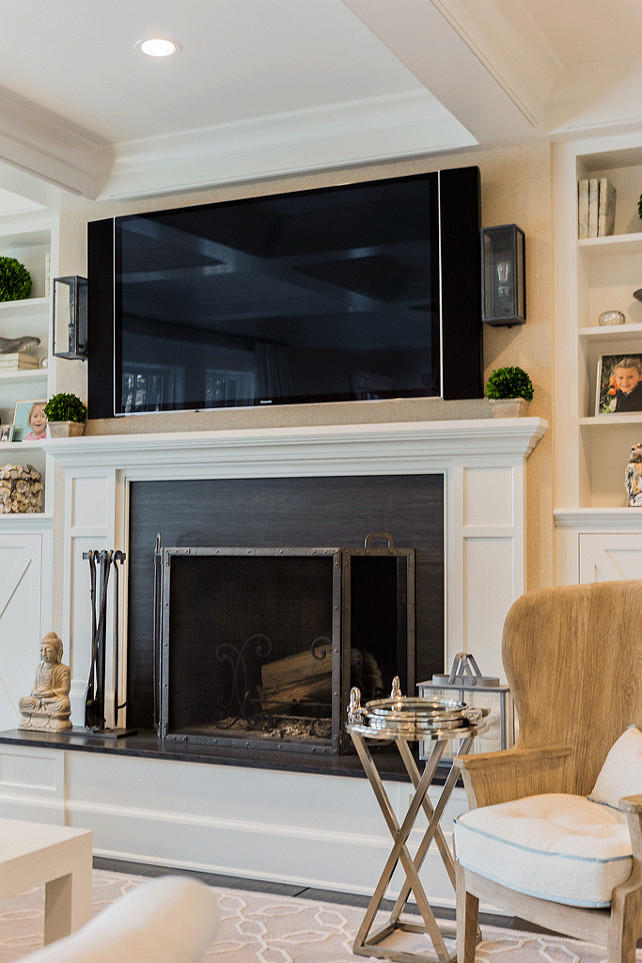 Family Room Fireplace Stone. Transitional Family Room Fireplace Stone. #FamilyRoom #Fireplace #FireplaceStone Brookes and Hill Custom Builders.