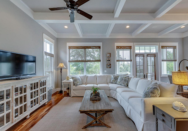 Family Room. Family Room with white slipcovered sectional. White slipcovered sectional. White slipcovered sofa.