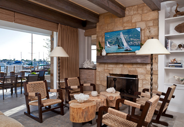 Fireplace. Living Room Fireplace. Fireplace Stone. Limestone Fireplace. Fireplace with cabinets on both sides. #Fireplace #StoneFireplace #LimestoneFireplace Anne Michaelsen Design.