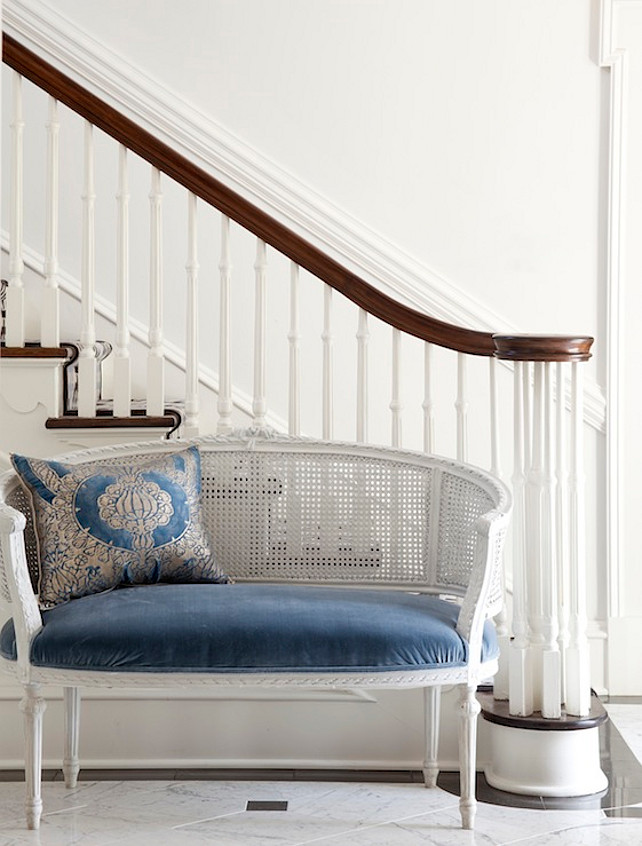 Foyer Furniture. Foyer Furniture Ideas. Foyer Cane Settee. Traditional Foyer Furniture. #TraditionalFoyer #FoyerFurniture #Foyer Bear Hill Interiors.