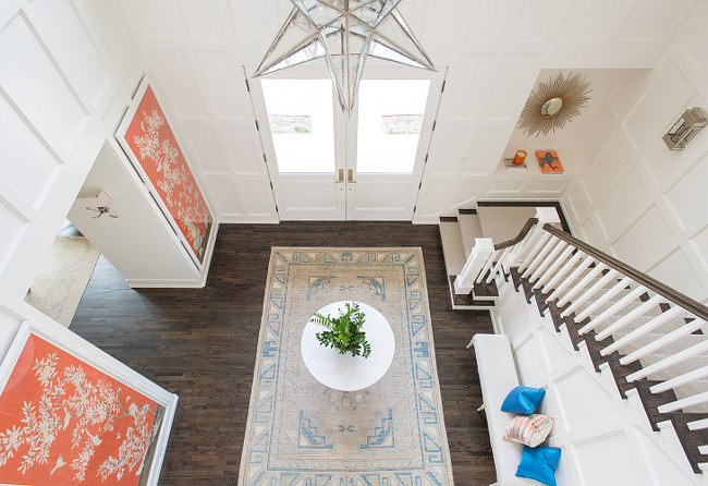 Foyer Layout. Foyer Layout Ideas. Foyer Furniture Layout. Foyer Rug. Foyer with moravian star pendant light. #Foyer Michael Hunter Photography.