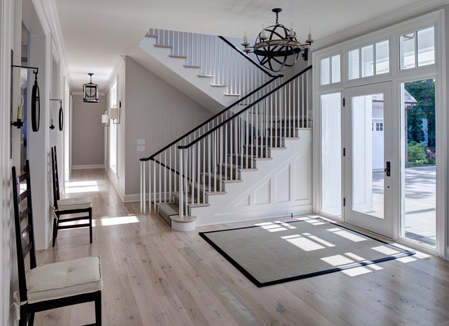 Foyer. Foyer with whitewash wood floors. Foyer #Whitewash #Flooring #WhitewashFlooring Fraerman Associates Architecture