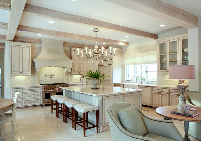 French Kitchen Ideas. French kitchen with creamy white cabinets. Antique white kitchen cabinet