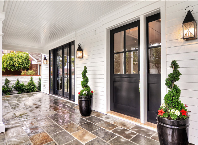 Front Door Paint Color. Classic black front door with porch. #FrontDoor #FrontDoorPaintColor #FrontDoorIdeas #BlackFrontDoor