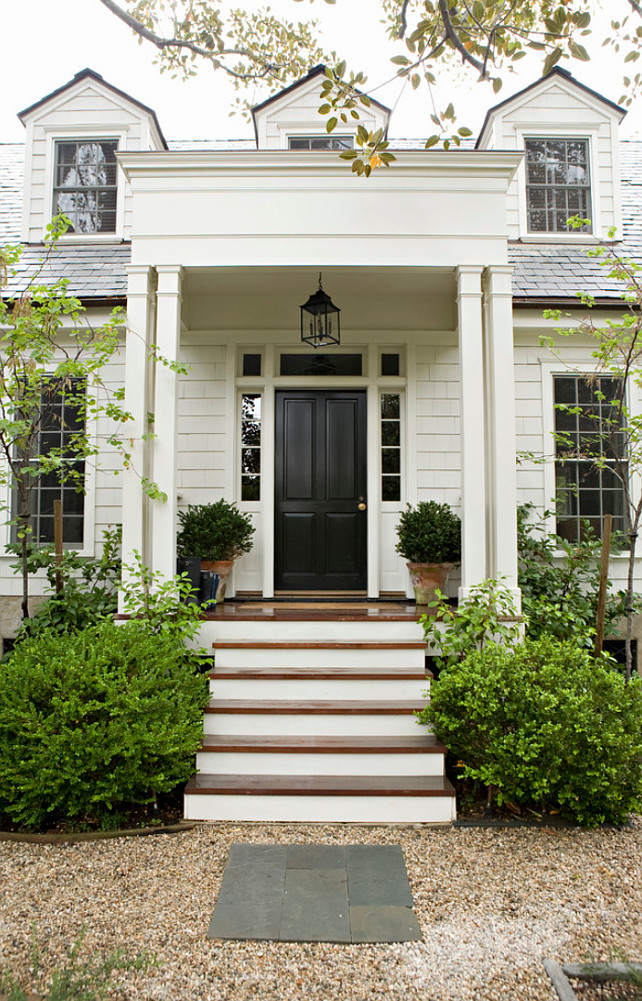 Front Door. Classic Black Door. Classic Black Front Door. The paint color on the body of the house is BM Swiss Coffee. #FrontDoor #BMSwissCoffee #HomePaintColor #BlackDoor #BlackFrontDoor #FrontDoor Tim Barber LTD Architecture & Interior Design.