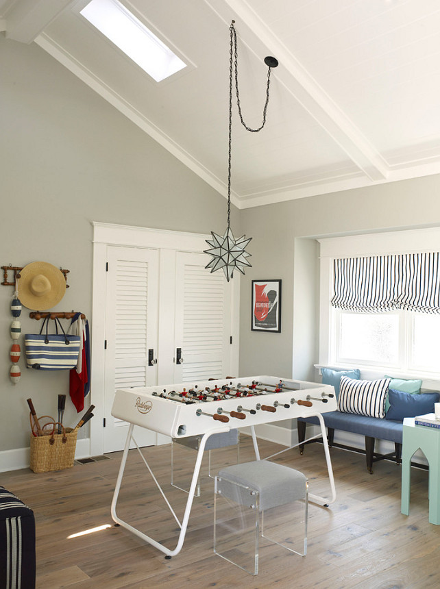 Games Room. Games Room Design.The pendant is from Circa Lighting. The foosball table is from Wayfair. The skylight is from Velux. #GamesRoom
