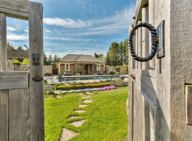 Gated Pool House. Gated Pool House. Gated and fenced pool house and pool area. French Country farmhouse pool house. #pool #FencedPool #gatedPoolhouse #Farmhouse