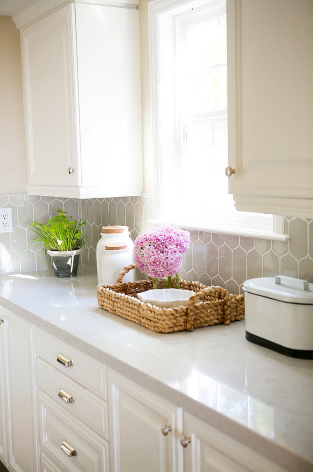 Gray Backsplash. Gray Kitchen Backsplash. The gray backsplash tiles are from Walk Zanger. The color of the tile is Fog Gloss. #GrayBacksplash Studio McGee