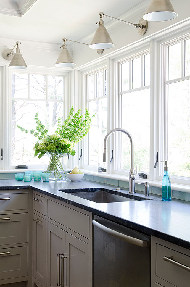 Grey kitchen with turquoise accents. Grey kitchen with turquoise decor. #GreyKitchen #Turquoise #DecorKristina Crestin Design.