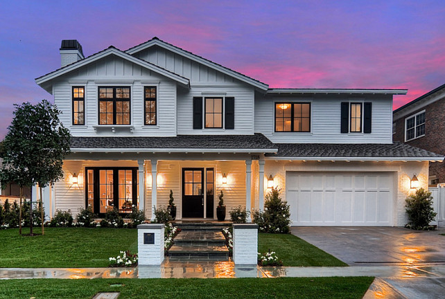 Home Exterior Paint Color. The contrast of white siding and black trim makes this Southern California home a stand out. #HomeExterior #HomeExteriorPaintColor