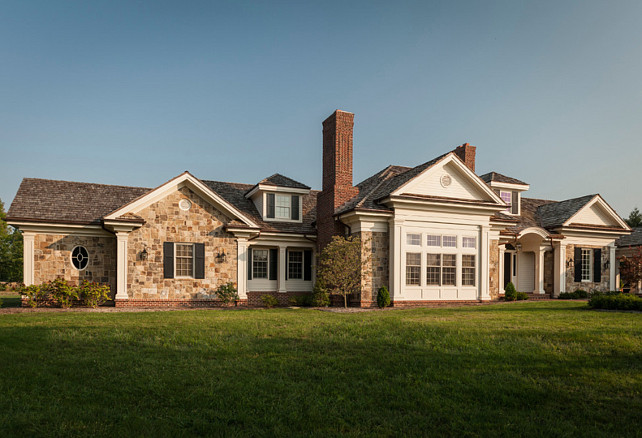 Home Exterior. Stone Home Exterior Design. Traditional Stone Colonial Home. #StoneExteriorHome #StoneColonialExterior #TraditionalStoneHomeExterior Tabberson Architects.