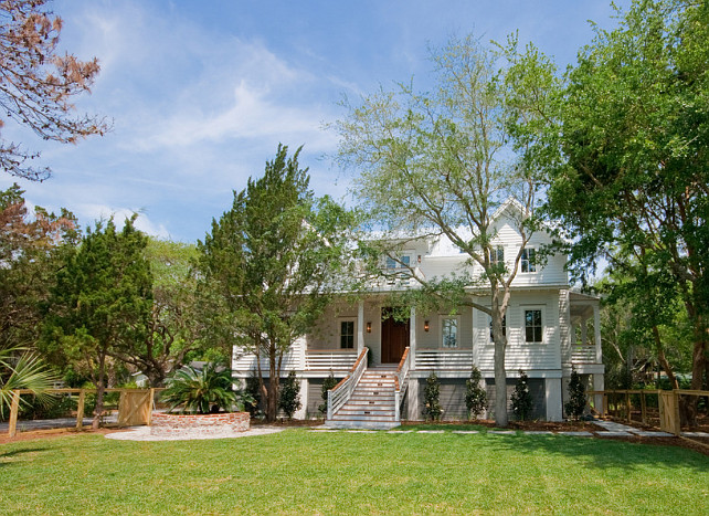 Island Beach House. Elevated Home. Entry. Front. Hardiplank. Island. Raised. Siding. Stairs