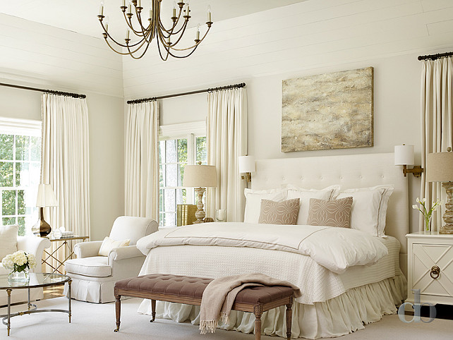 Ivory Bedroom. Ivory Bedroom Ideas. Ivory bedroom fwith ivory walls, ivory tufted headboard and ivory bedding. #IvoryBedroom Jessica Bradley Interiors