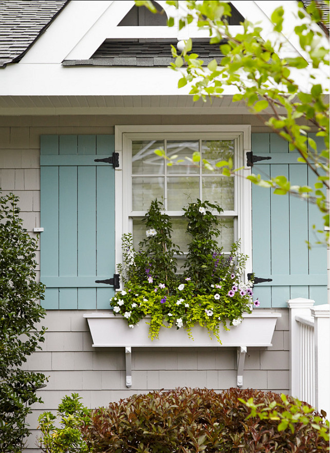 Benjamin Moore Exterior Paint Color. Exterior Paint Color Palette: House: Benjamin Moore La Paloma Gray 1551 Shutters: Benjamin Moore Azure Water 677 #BenjaminMoore #LaPalomaGray 1551 #BenjaminMoore #AzureWater 677