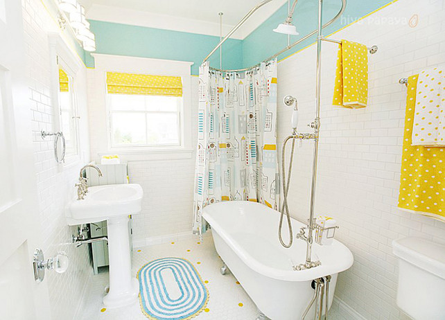 Kids Bathroom. Kids Bathroom Ideas. Kids Bathroom design. Paint Color in this kids bathroom is Benjamin Moore Spirit in the Sky. #KidsBathroom