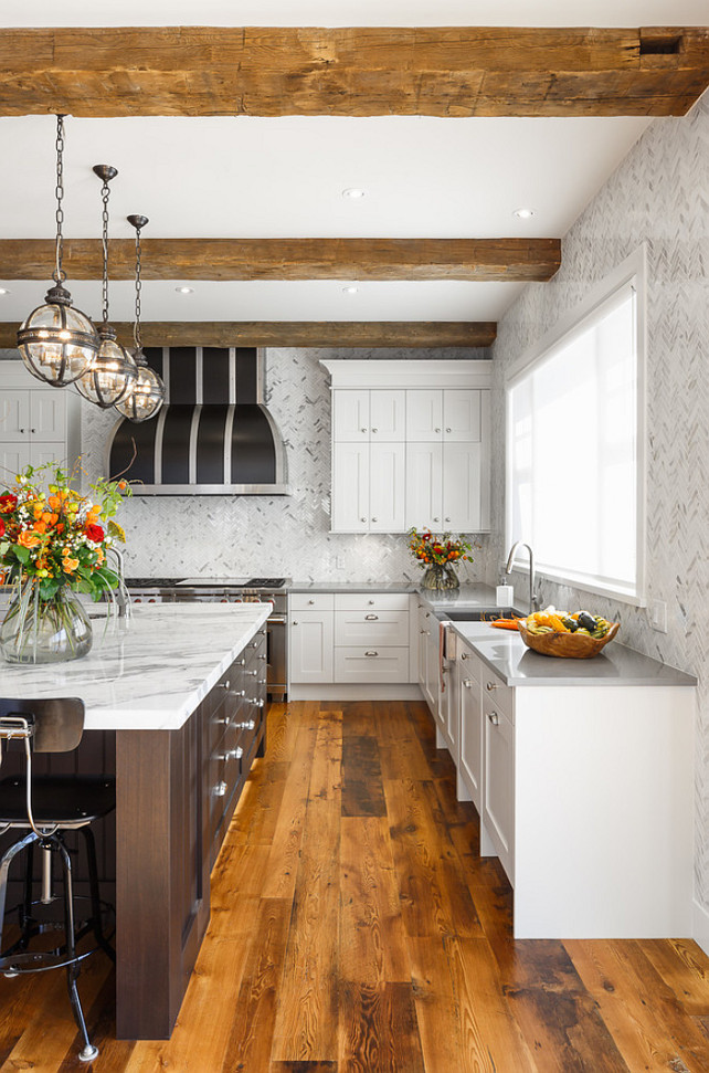 Kitchen Backsplash Ideas. Kitchen Backsplash. Full height marble herringbone tile backsplash. #Backsplash #Kitchen #MarbleBacksplash #Herringbonebacksplash Astro Design Center.