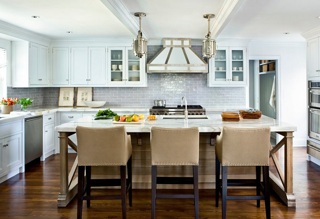 Kitchen Backsplash Ideas. The backsplash in this kitchen is reclaimed painted bricks. #Kitchen #Backsplash #ReclaimedBricks Andrew Howard Interior Design.