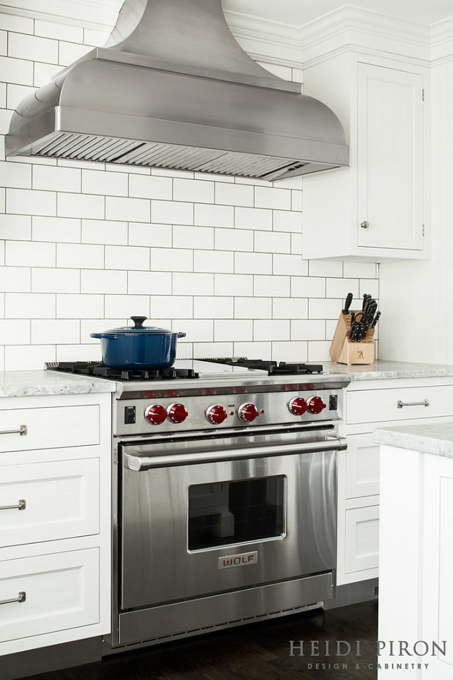 Kitchen Backsplash. Kitchen Subway Tile Backsplash with dark grout. #Kitchen #Backsplash #SubwayTiles #DarkGroutTiles Heidi Piron Design & Cabinetry