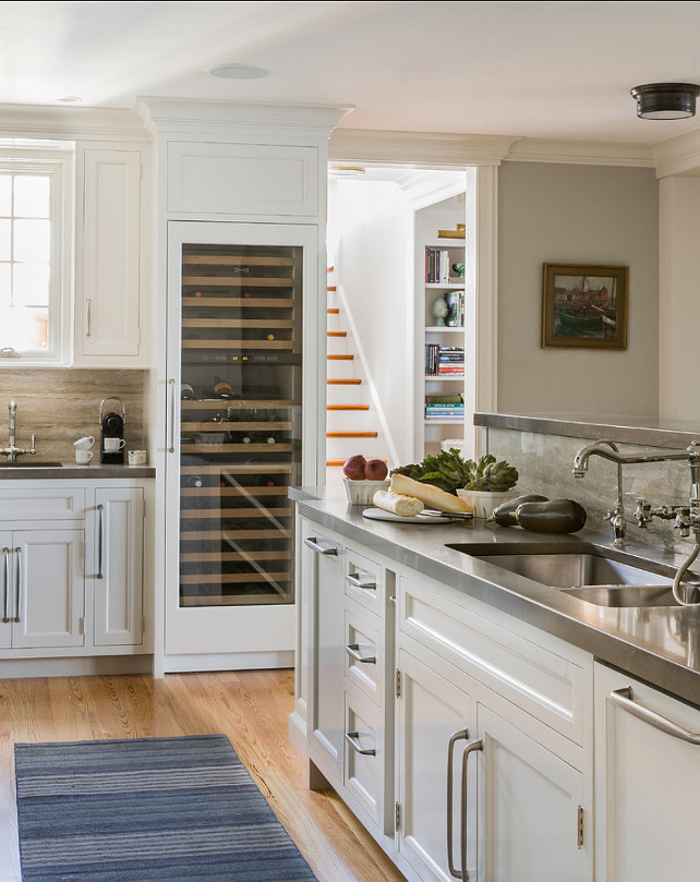 Kitchen Backsplash and Countertop Ideas.The backsplash is Silver Travertine and the countertops are 4350 Lagos Blue Caesarstone. #KitchenBacksplash #Kitchen #Countertop #Travertine #Caesarstone