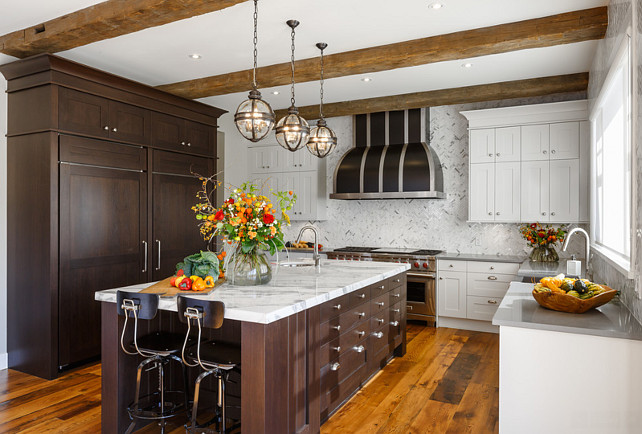 Kitchen Ideas. Rustic inspired kitchen with beamed ceiling. #Kitchen #RusticKitchen #CeilingBeams Astro Design Center.