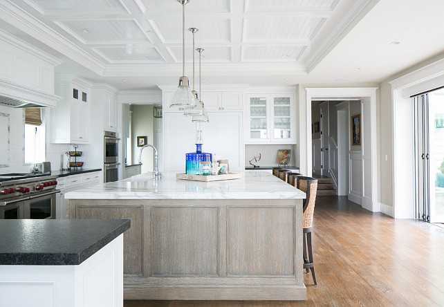 Kitchen Island. Gray whitewash kitchen island. Gray whitewash kitchen island with marble countertop. #Graywhitewashkitchen #Graywhitewashkitchenisland