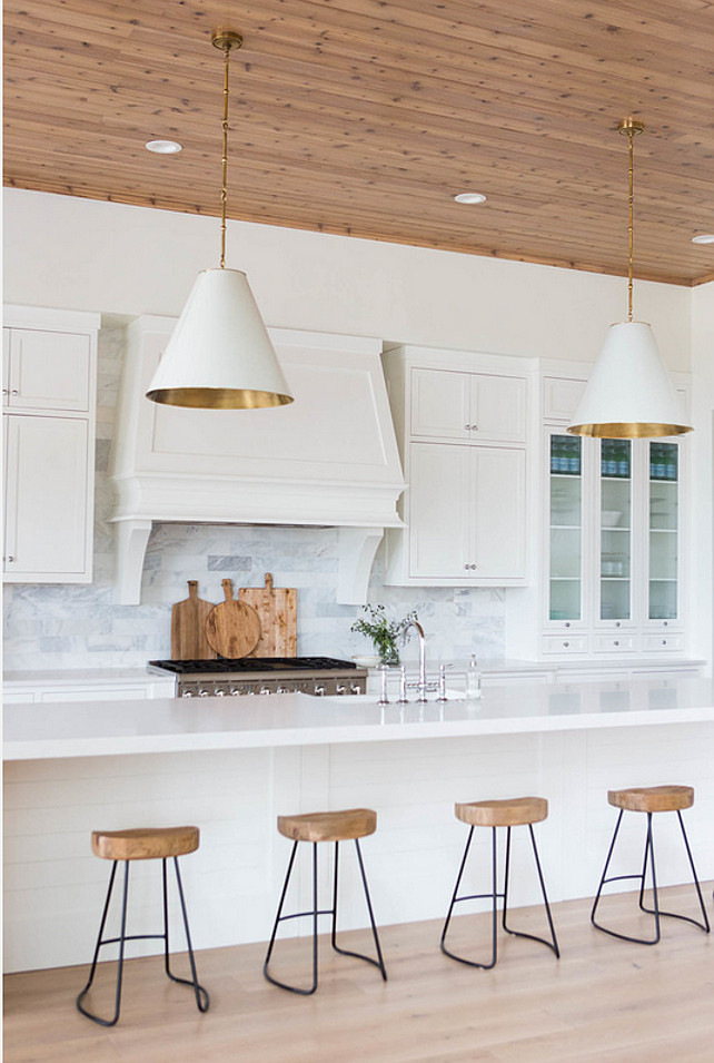 Kitchen Lighting. Kitchen Island Lighting. Transitional Kitchen Lighting. White and Gold Goodman Hanging Lamps. Kitchen Lighting. #KitchenLighting #GoodmanHangingLamps Ashley Winn Design.