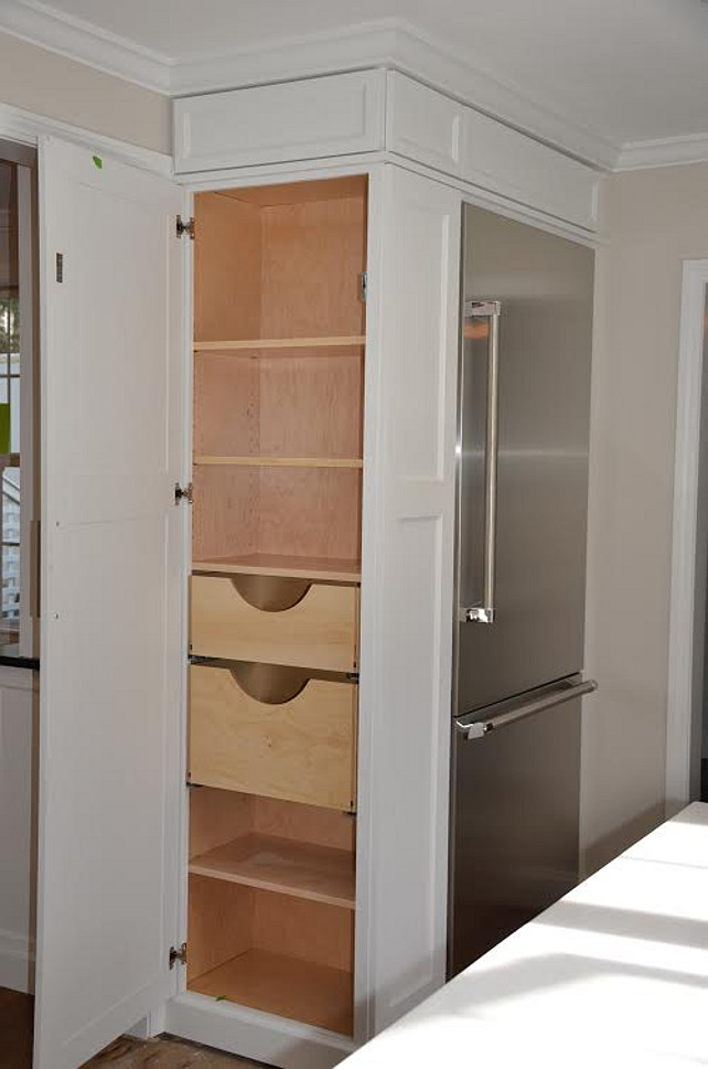 Kitchen Pantry Cabinet. Refrigerator Cabinet with side Pantry. How to use every inch of your kitchen cabinets. Kitchen Cabinet Plans. Andrea Korzon Interiors, LLC.