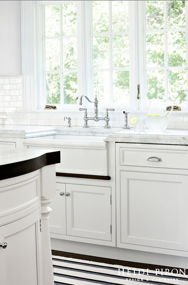 Kitchen Sink. Farmhouse Sink. Apron Sink. The farm sink is given a more decorative design on the front with the addition of a walnut water catching wood strip below. #Sink #KitchenSink