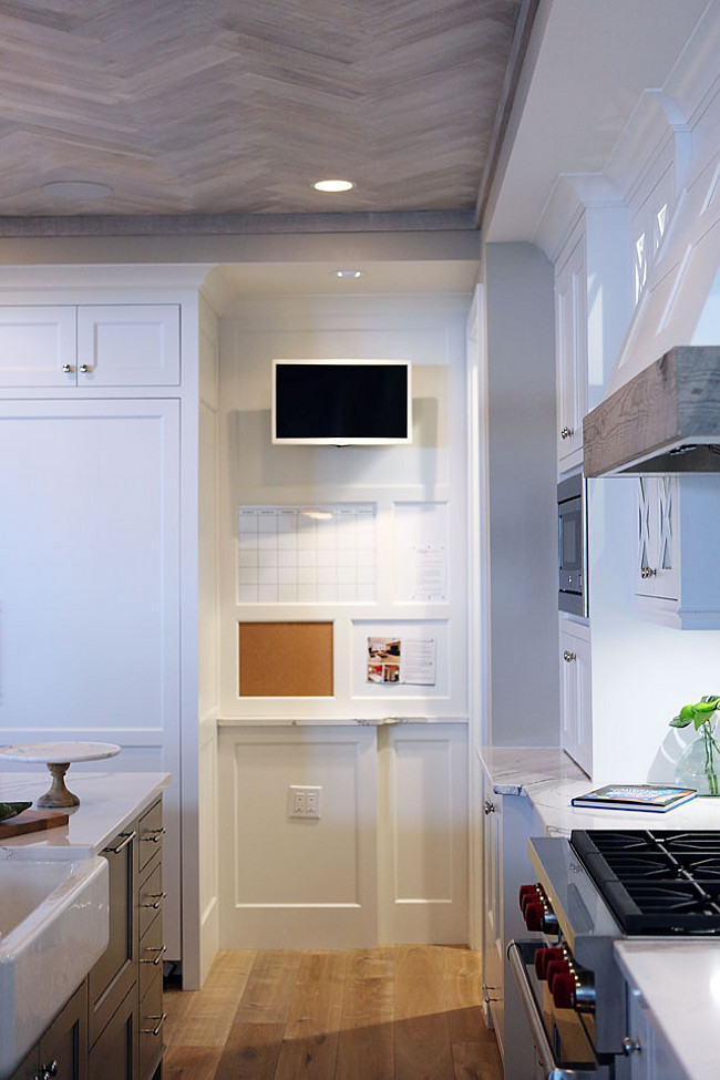 Kitchen TV Area. Kitchen TV Cabinet. Kitchen TV Cabinet with message board and calendar. I'm loving this kitchen TV cabinet with message board and calendar. Isn't it a neat idea? #Kitchen #TV #Cabinet Michele Skinner.