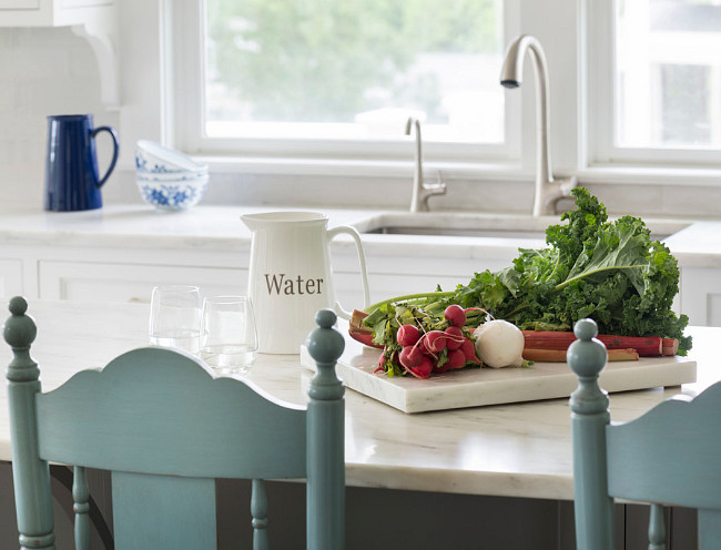 Kitchen island with blue turquoise counterstools. #Kitchen #island #Blue #Turquoise #Counterstools Digs Design Company.