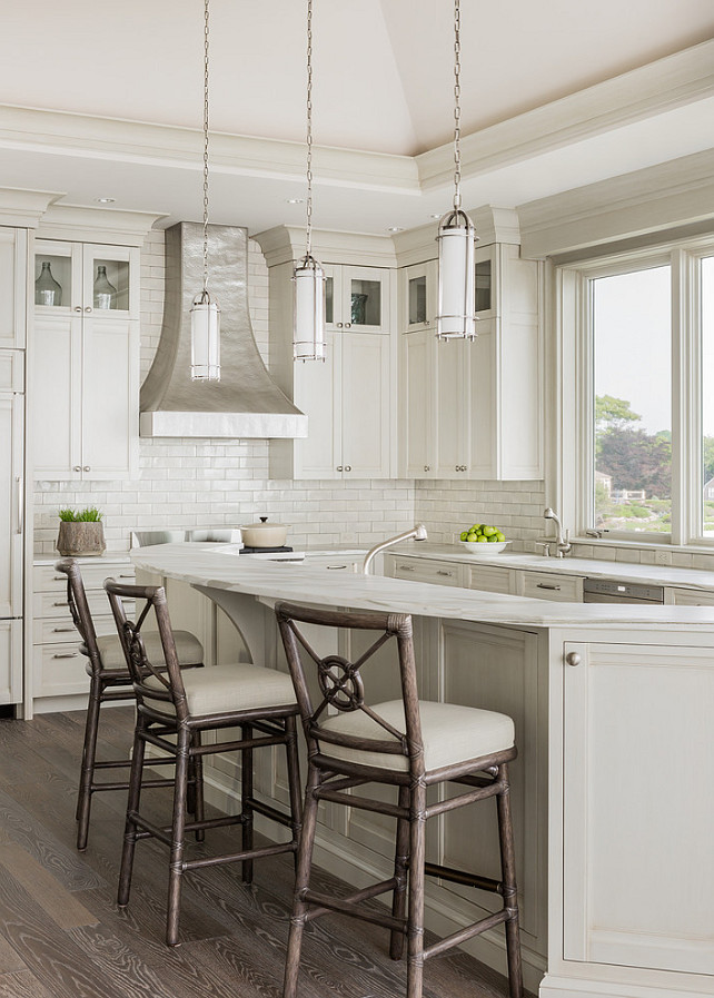 Kitchen. Curved Kitchen Island with Curved Marble Counter Top. #Kitchen #KitchenIsland #CurvedKitchenIsland Anita Clark Design.