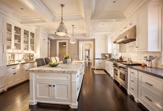 Kitchen. Kitchen Cabinet Paint Color. Kitchen Countertop. Kitchen Hardwood Flooring, Kitchen Coffered Ceiling. Kitchen Lighting. Open Kitchen Concept. Kitchen Layout. Kitchen Layout Ideas. Kitchen Cabinet Layout. #Kitchen