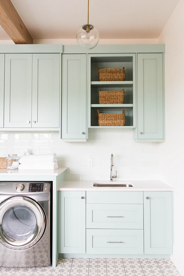 Laundry Room with Blue Walls - Transitional - Laundry Room