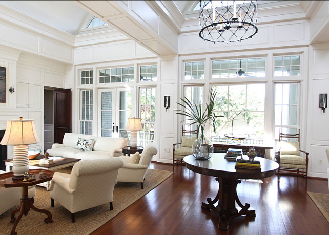 Living Room Decor Ideas. The chairs are from Nancy Corzine and the rugs are custom sized by Merida Meridian. Paint color is Sherwin Williams Pure White. #LivingRoom #LivingRoomDecor