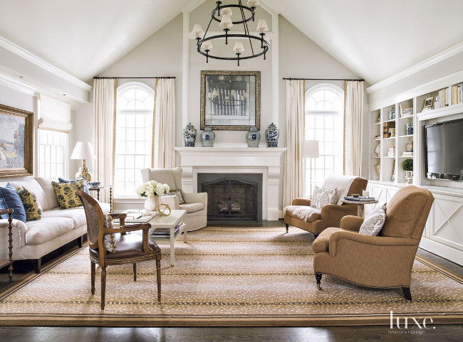 Living room. Cathedral ceiling chandelier. Living room. #livingroom #CathedralCeiling #Chandelier Beth Gularson. Helen Norman Photography.