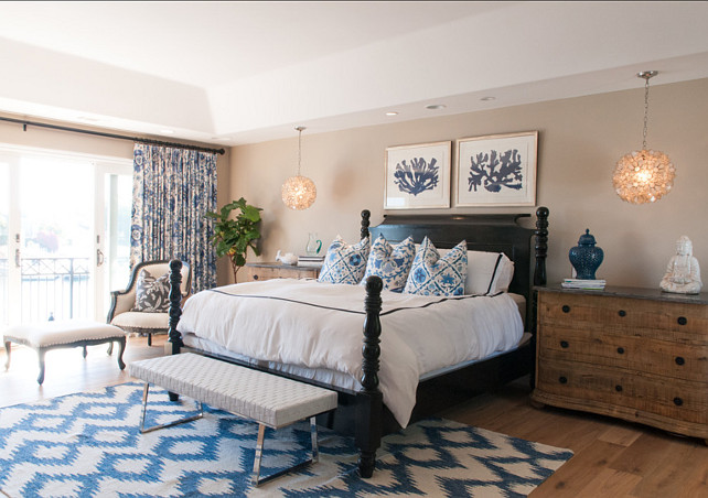 Bedroom Design. Coastal bedroom design ideas. Pendant Lighting is from Pottery Barn. #Bedroom #Coastal #Lighting #PotteryBarn