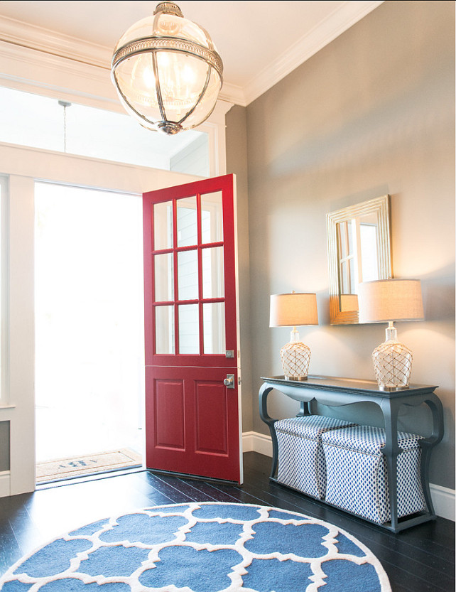 Entry Design Ideas. Gorgeous entry design. Light fixture is from Restoration Hardware. #Entry #Lighting #RedDoor