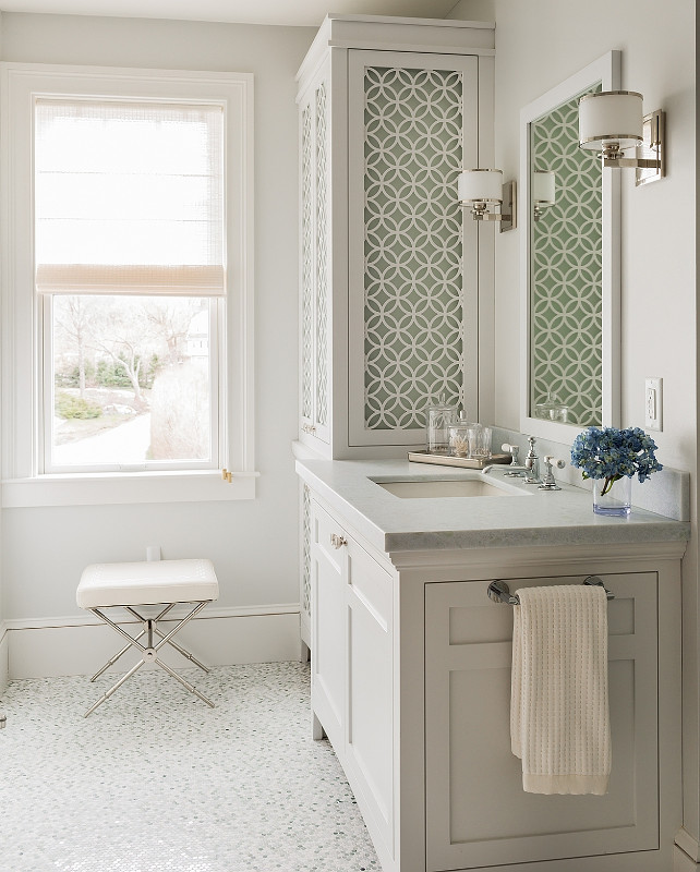 Marble hex tiled floor. Bathroom with Marble hex tiled floor. Gray bathroom with Marble hex tile flooring. #Marblehexfloor #Marblehextiles #Marblehextiling Jennifer Palumbo.