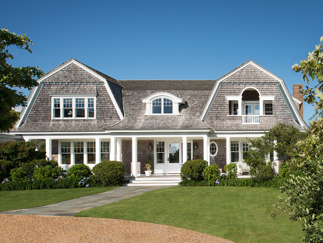 Martha's Vineyard Shingle Cottage with Coastal Interiors. Beach cottage. Cedar shake. Coastal cottage. Colonial. Cottage. Dutch colonial style. Exterior. Marthas vineyard home. Marthas vineyard. Nantucket. Shaker style. Shingle. Waterfront