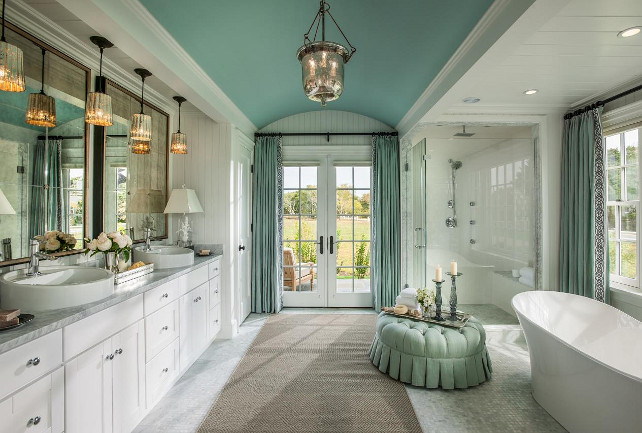 Master Bathroom. Master bathroom with coved ceiling and walk-out private patio. Master Bathroom Ideas. #MasterBathroom #Bathroom #Ensuite #HGTV2015DreamHouse