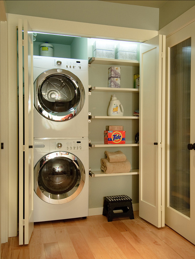 Small Laundry Ideas. The idea of having a closet laundry room is perfect for small spaces, such as apartments. #LaundryRoom #Closet
