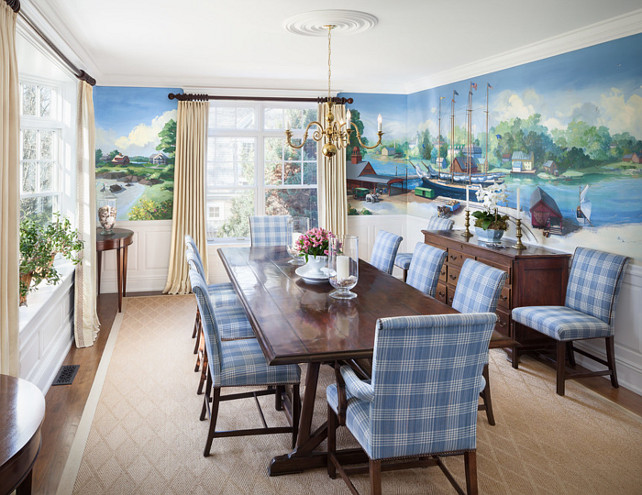 Mural. Dining Room with mural. Beautiful mural ideas. #Mural #Interiors #DiningRoomMural Irvin Serrano Photography, Hurlbutt Designs