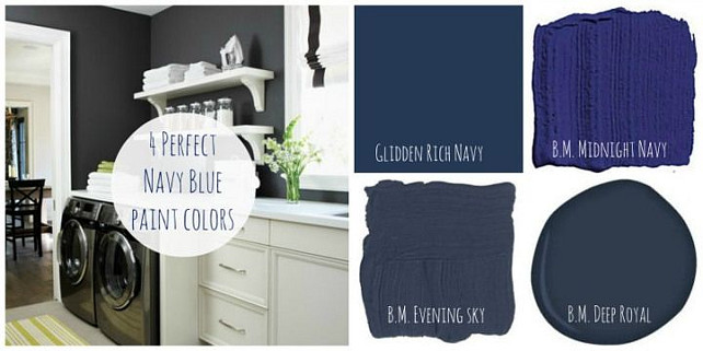 Navy Paint Color Ideas. Benjamin Moore Midnight Navy. Benjamin Moore Evening Sky. Benjamin Moore Deep Royal. Glidden Rich Navy #NavyBluePaintColor #NavyPaintColor 