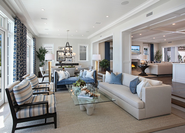 Open Floor Plan. Coastal Open Floor Plan Living Room, Dining Room and Kitchen. #OpenFloorPlan Spinnaker Development.