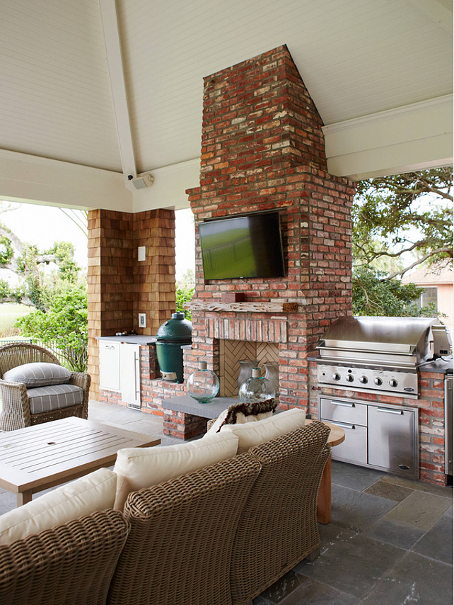Outdoor Kitchen with fireplace and bluestone tiling. #OutdoorKitchen Cronk Duch Architecture.