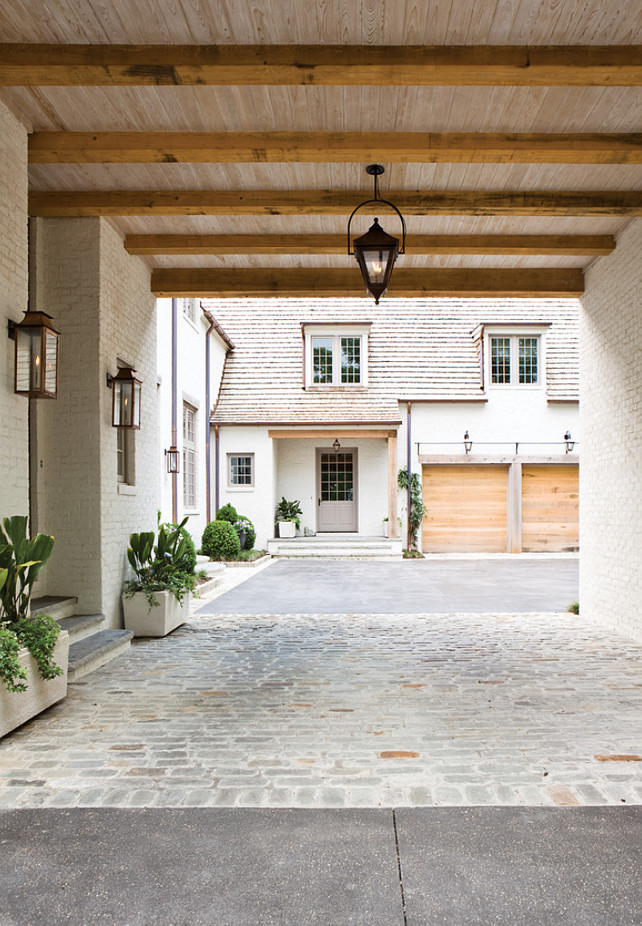 Outdoor Lighting. Front Door Lantern Lighting. The outdoor lantern lighting are Bevolo Williamsburg Lantern Bracket Mount. Peter Block Architects and Interior Designer, Beth Webb Interiors.