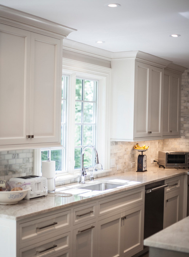 Pale Gray Kitchen Cabinet Paint Color. Palet Gray Kitchen. Kitchen with custom painted pale gray cabinets. #Kitchen #GrayKitchen #PaleGrayKitchen #PaleGray #PaleGrayKitchenPaintColor John Johnstone.